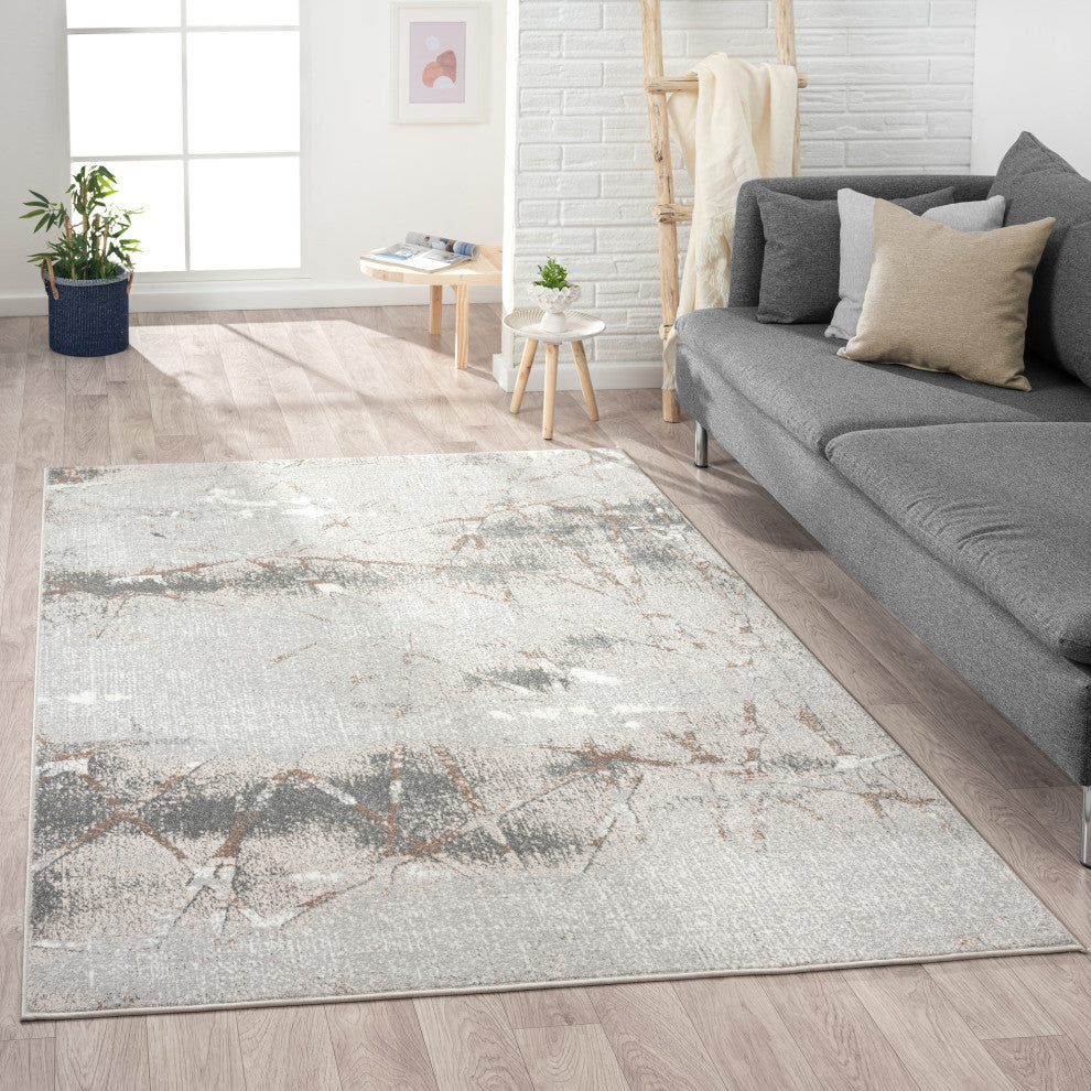 Beige/Gray Modern Abstract Indoor Area Rug, 7'5"x9'5"