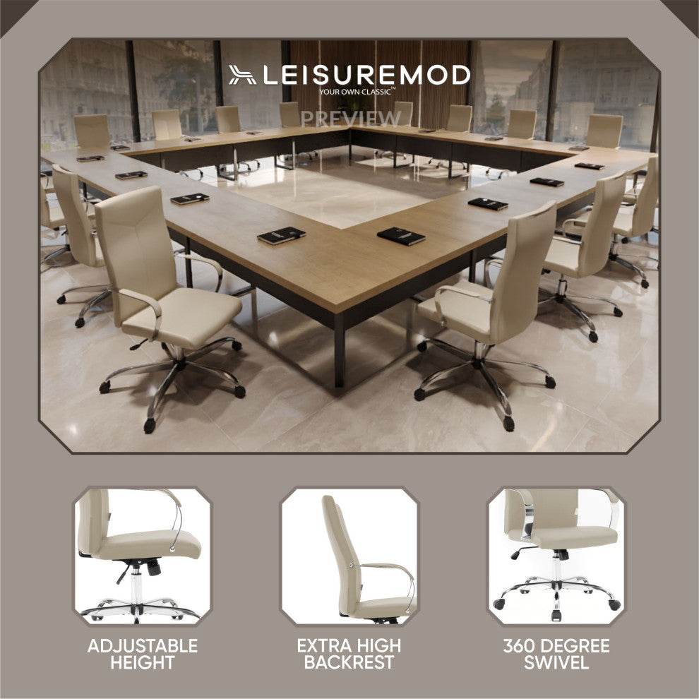 LeisureMod Sonora High-Back Adjustable Leather Conference Chair, Tan