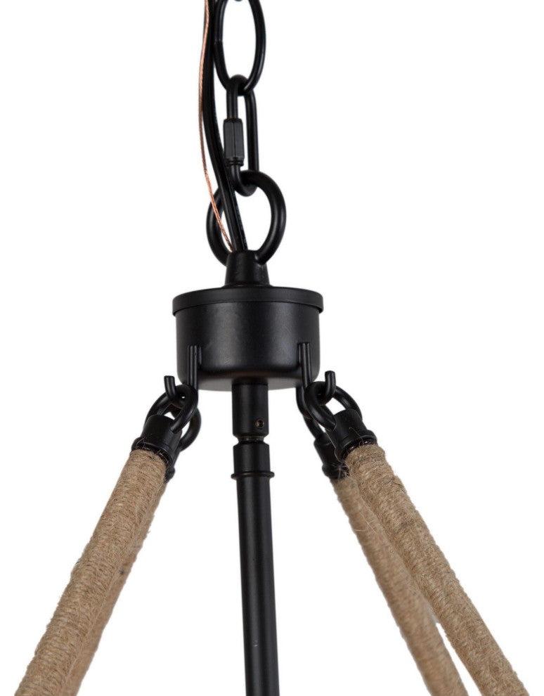 4-Lights Hemp Rope Tiered and Matte Black Modern/Farmhouse LED Chandelier