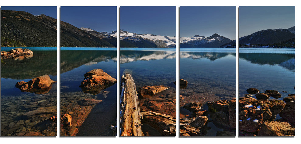 Logs in Mountain Lake, Landscape Canvas Print, 60"x28", 5 Panels
