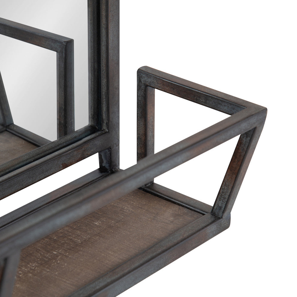 Jackson Decorative Rustic Metal Home Organizer Mirror with Shelf, Black