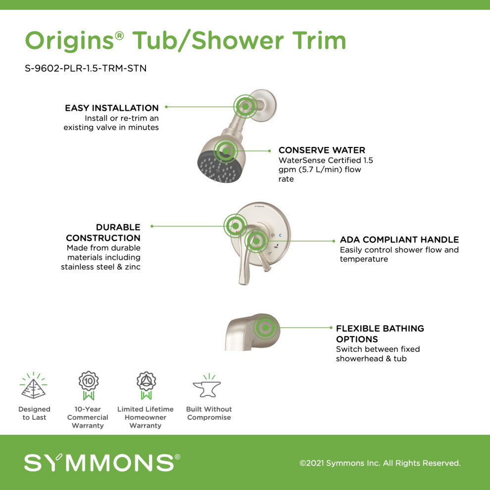 Origins Single Handle Tub & Shower Faucet Trim - 1.5 GPM (Valve Not Included), S