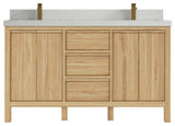 Elizabeth 60 Double Bathroom Vanity in Light Natural Teak 2" Carrara Quartz