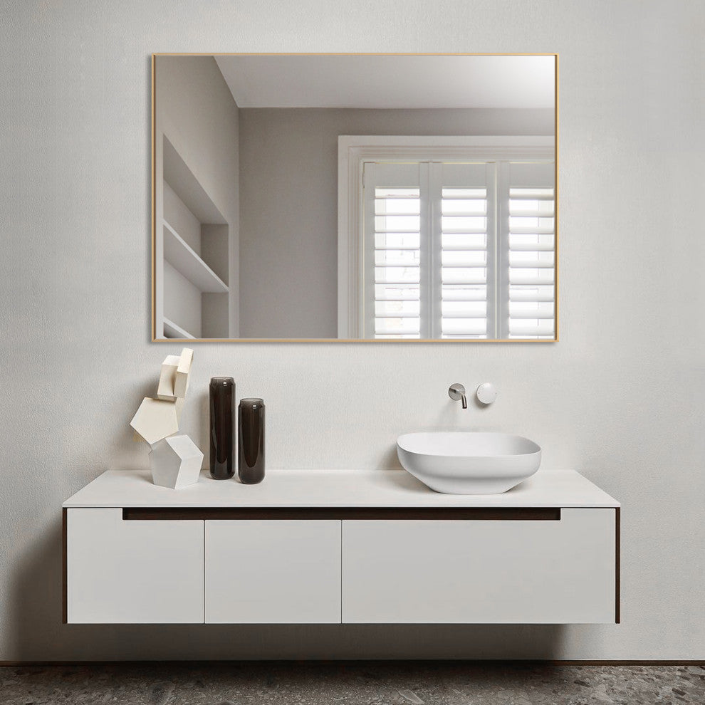 Rectangle Framed Bathroom Vanity Mirror Accent Wall Mirror, Gold, 30"x48