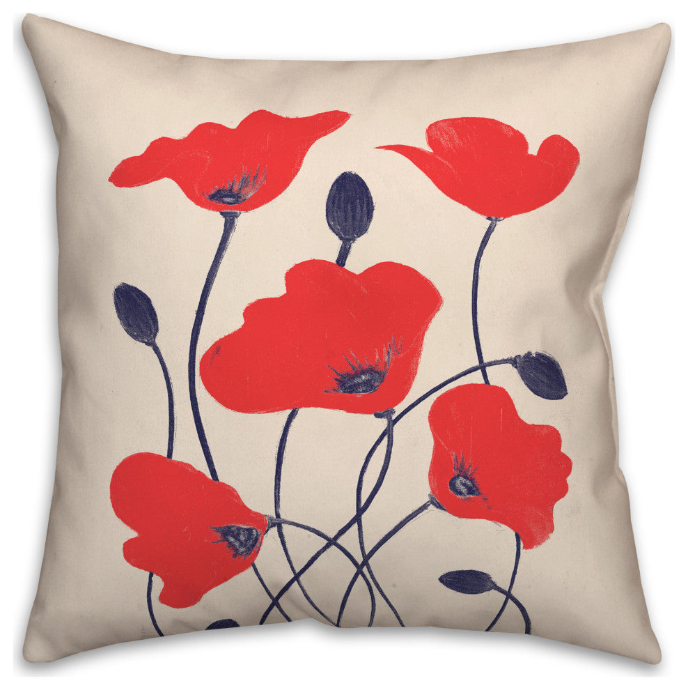 Simple Red Poppies 18x18 Spun Poly Pillow
