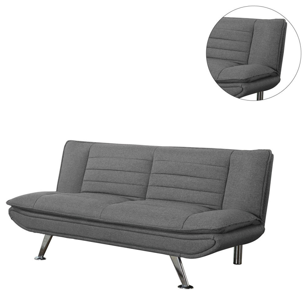 Sofa Bed with Chrome Metal Legs, Gray