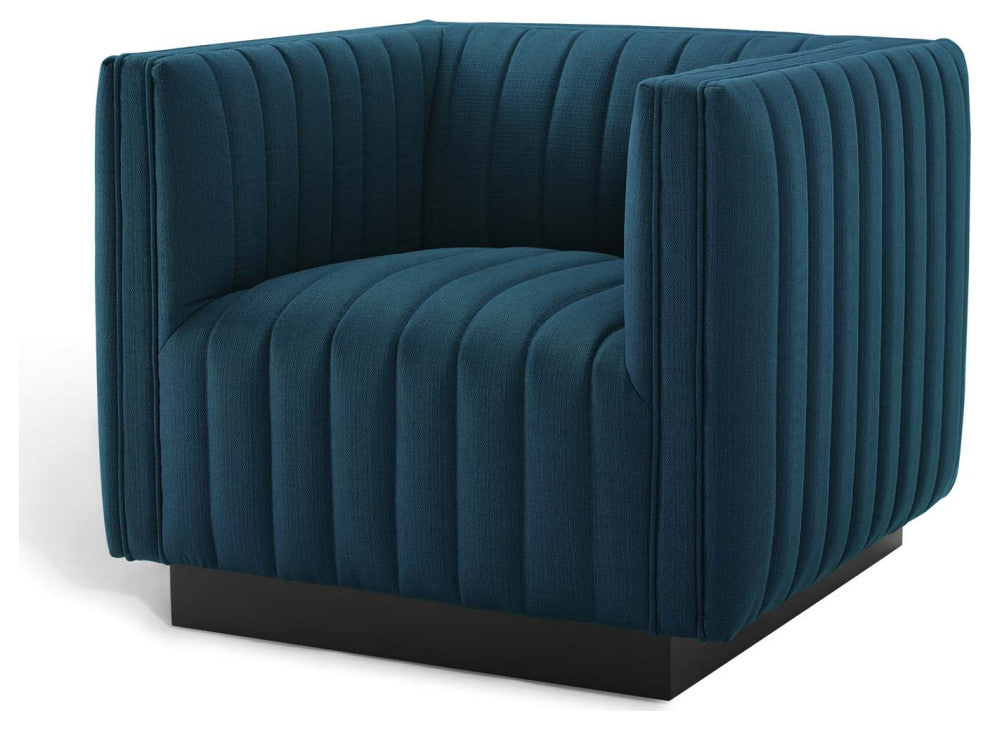 Tufted Armchair Accent Chair, Set of 2, Fabric, Navy Blue, Modern, Lounge