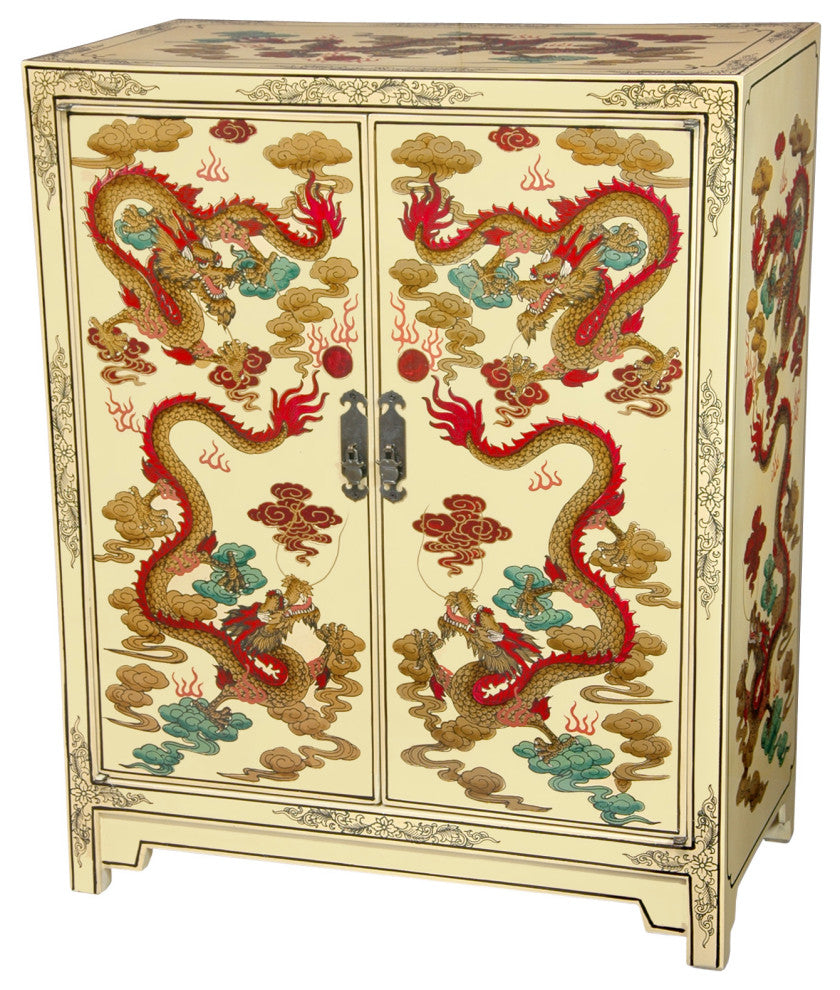 Ivory Dragons Lacquer Shoe Cabinet