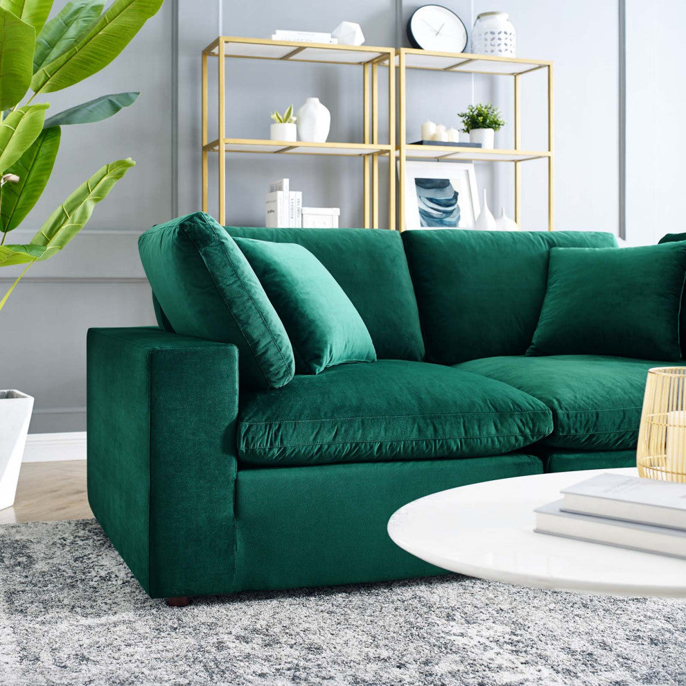 Loveseat Sofa, Velvet, Green, Modern, Living Lounge Room Hotel Lobby Hospitality