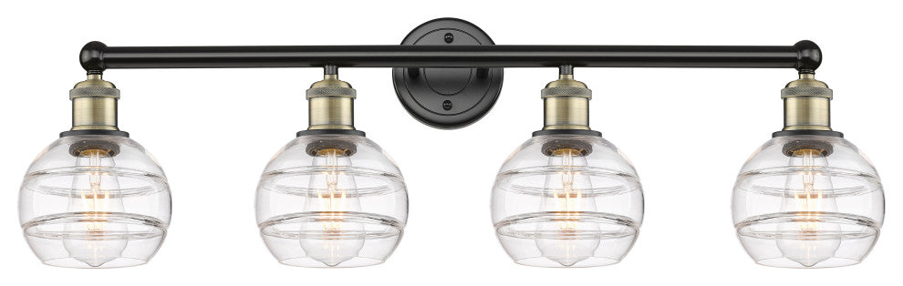 Edison-Rochester 4-Light 33" Bath Vanity Light, Black Antique Brass, Clear