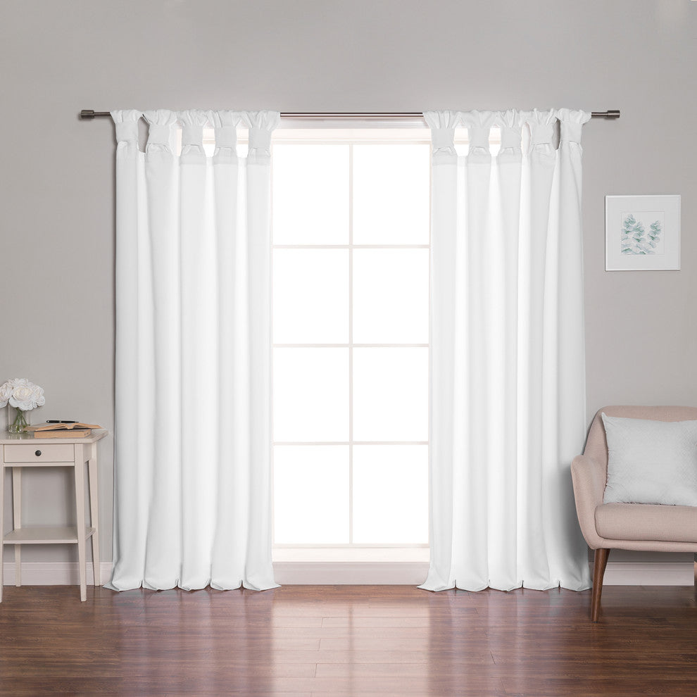BANDTAB -Thermal Insulated Blackout Knotted Tab Curtain Set, White, 52" W X 84"