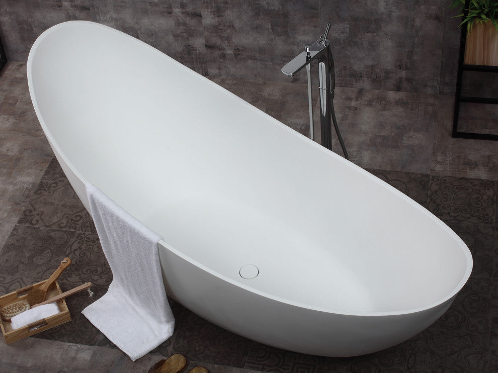 ALFI brand AB9951 73" White Solid Surface Smooth Resin Soaking Slipper tub