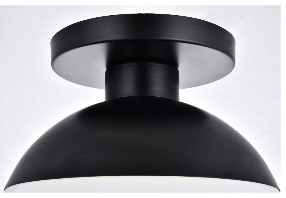 Eclipse 1 Light Flush Mount in Black with Frosted White Glass