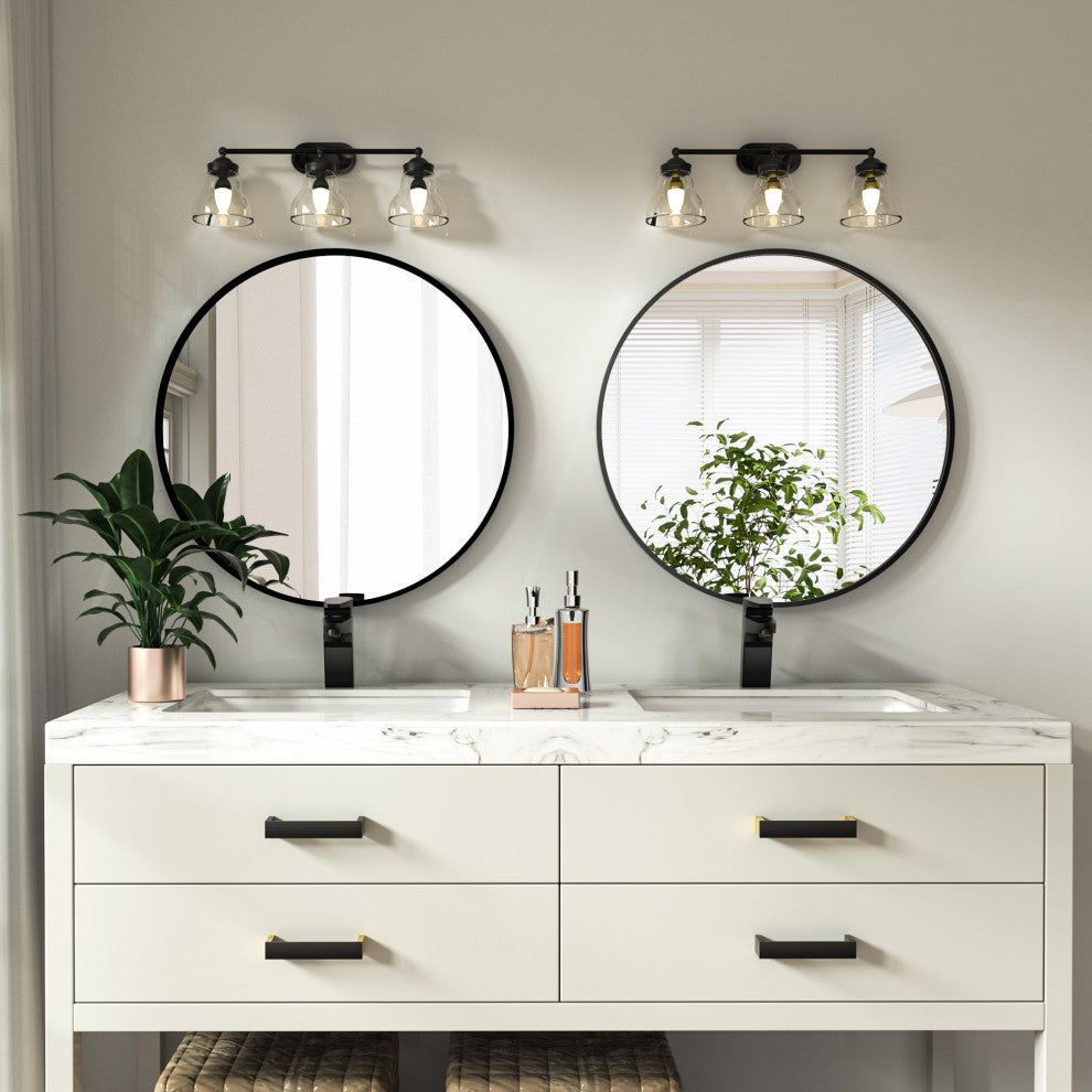 Easly Aluminum Alloy Framed Round Mirror, Black, 24x24