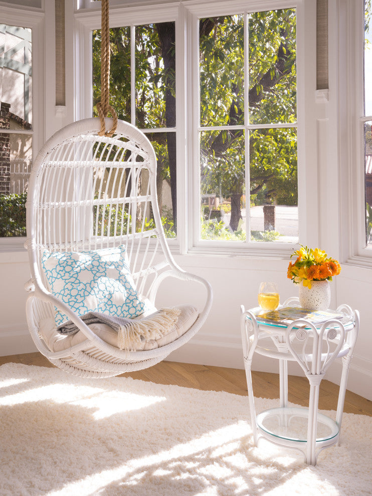 Hanging Rattan Swing Chair With Seat Cushion, White