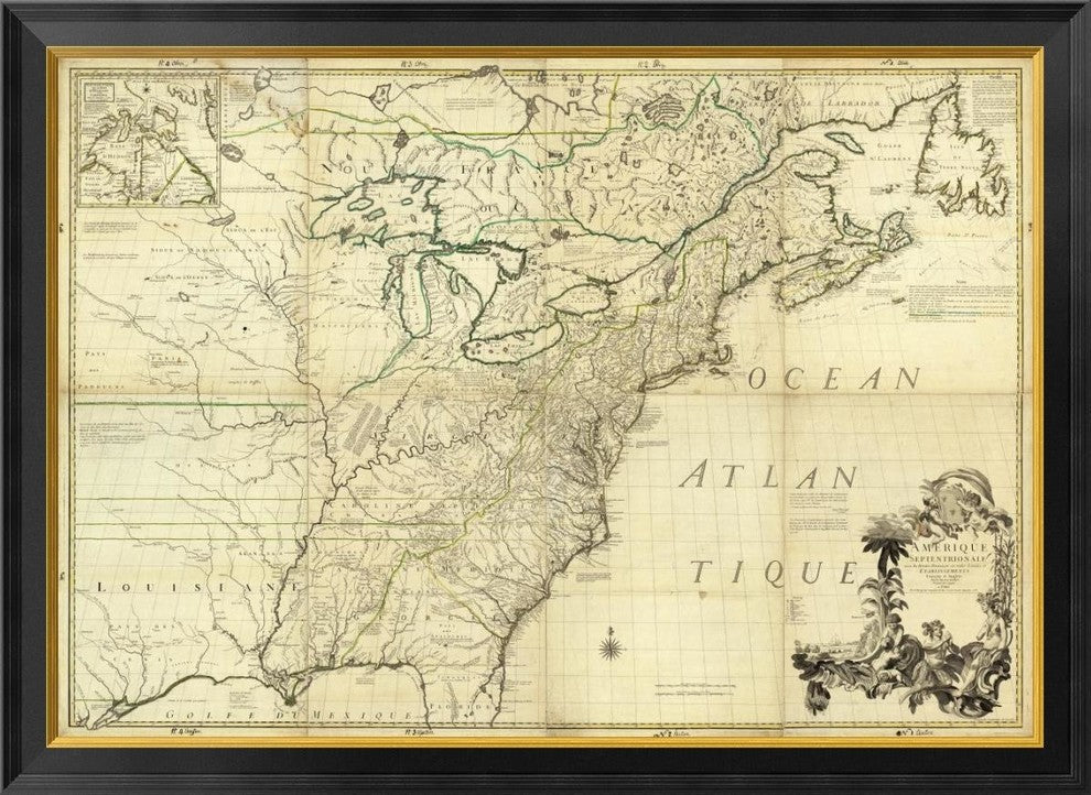 "Amerique Septentrionale, 1756" Framed Canvas Giclee by John Mitchell, 40x29"