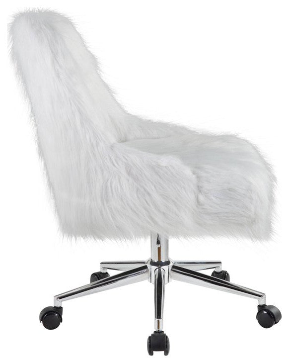 Modern Office Chair, Golden Metal Base & Comfortable Soft Faux Fur Seat, White