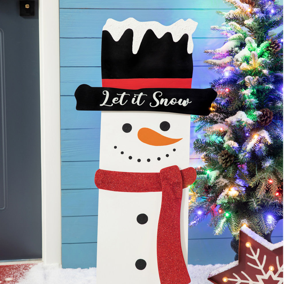 36"H Metal Glittered Snowman Porch Decor