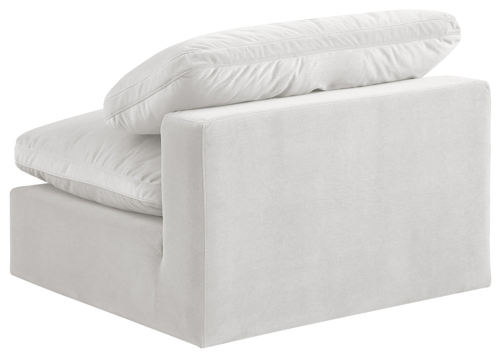 Comfy Beige Linen Textured Fabric Modular Chair, Cream, Velvet, Armless Chair