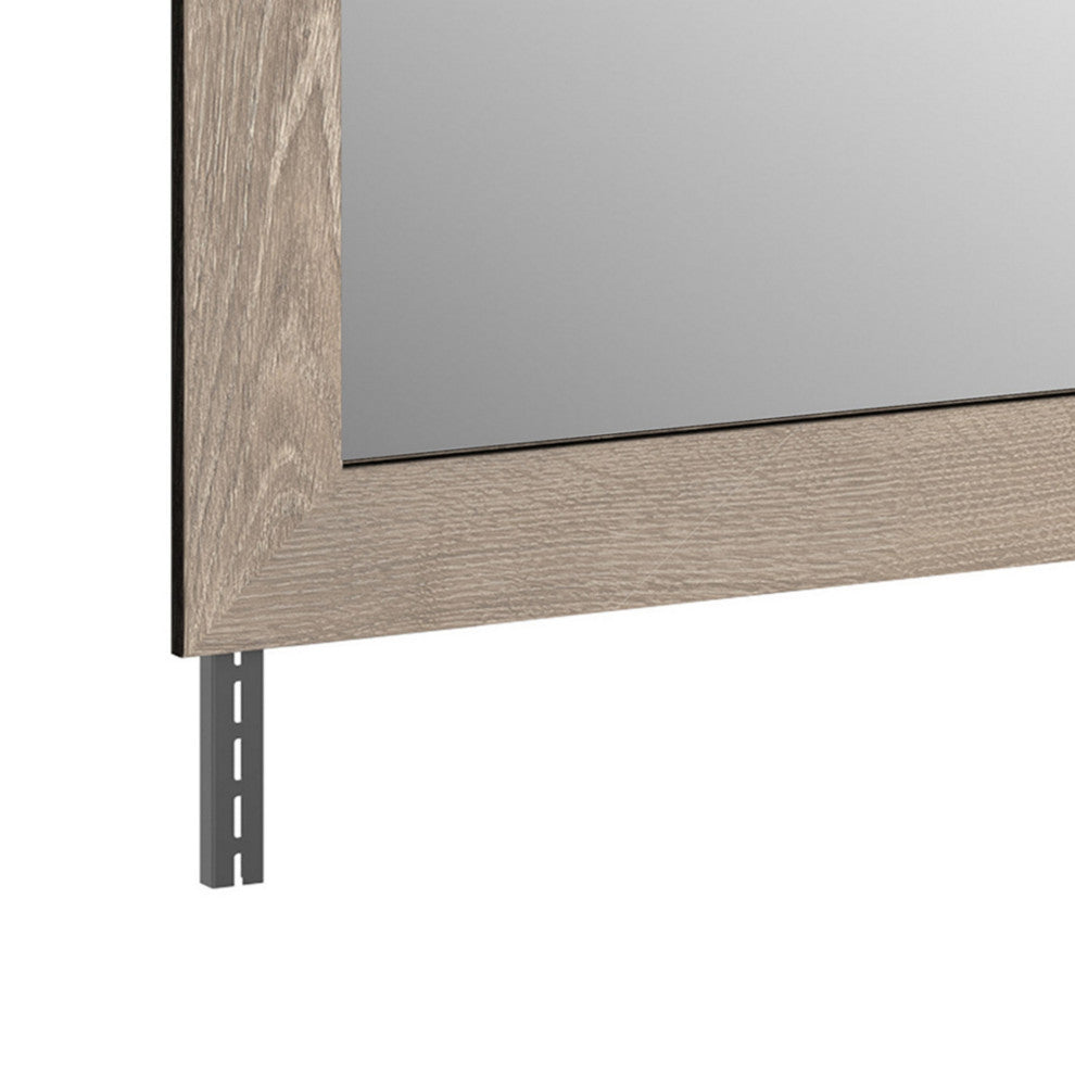 Benzara BM241904 Bedroom Mirror With Grains and Rectangular Encasing, Oak Brown