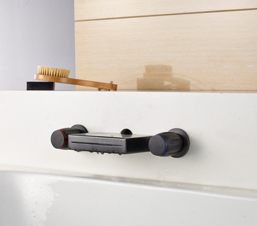 Molina Dual Handle Wall Mount Waterfall Oil Rubbed Bronze LED Sink Faucet