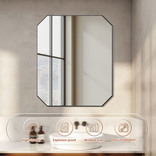 Allure Octagon Framed Bathroom Wall Mirror, Matte Black, 36"