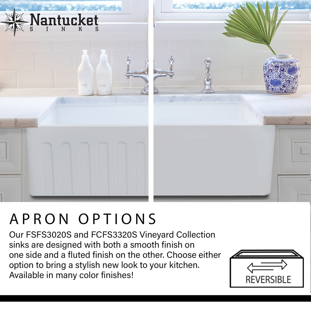 Nantucket Sinks Farmhouse Fireclay Sink, Shabby Straw Finish, 33"