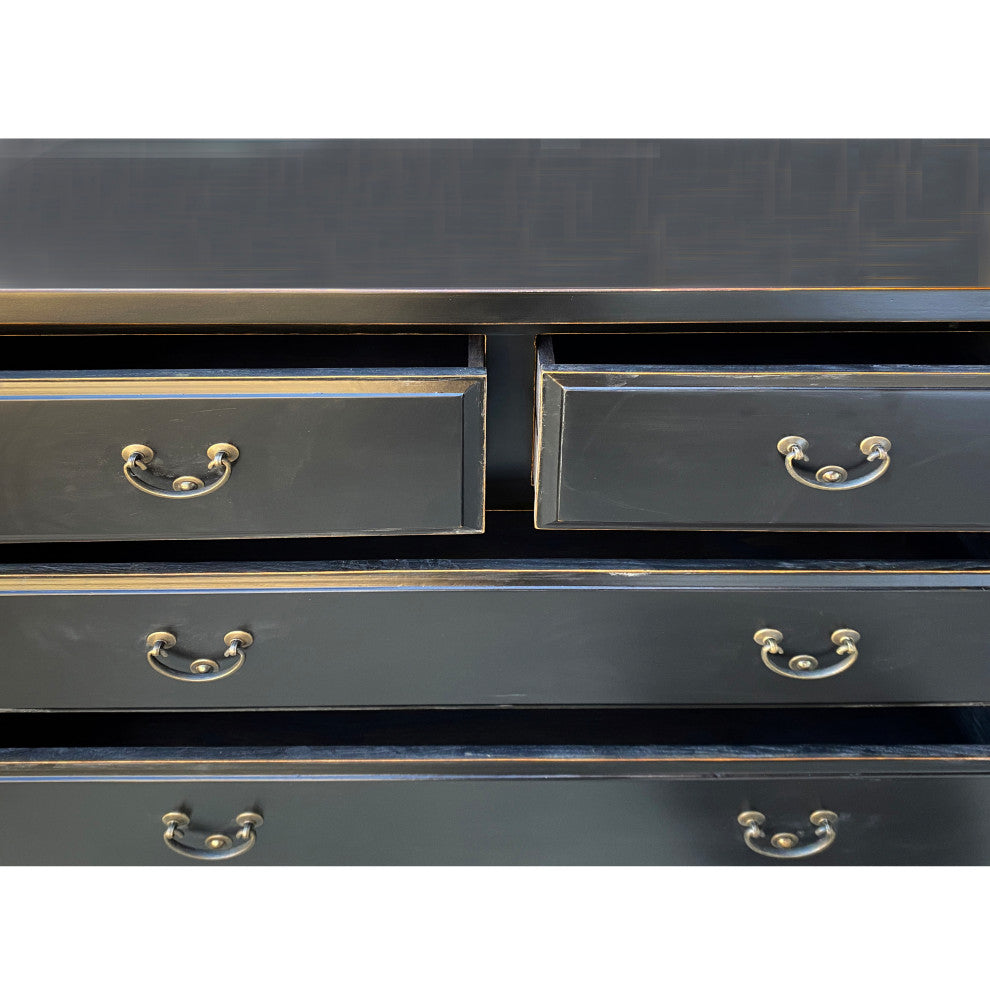 Oriental Black Lacquer 4 Drawers Sideboard Credenza Dresser Cabinet Hcs7521