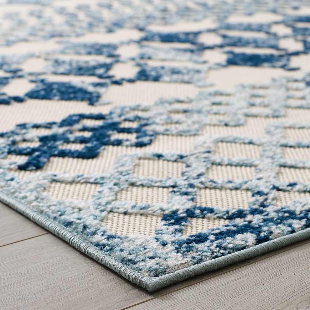 Vintage Abstract Diamond Moroccan Trellis 8x10 Indoor and Outdoor Area Rug