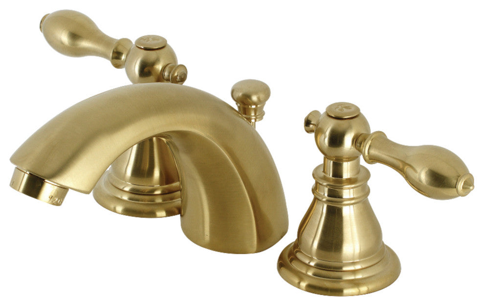 KB957ACLSB Widespread Bathroom Faucet With Plastic Pop-Up, Brushed Brass