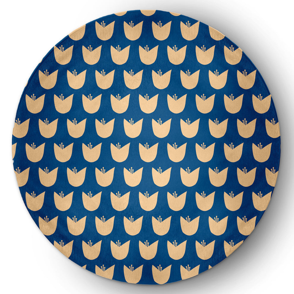 Simple Tulip Design Spring Chenille Rug, Dark Cobalt Blue, 5' Round