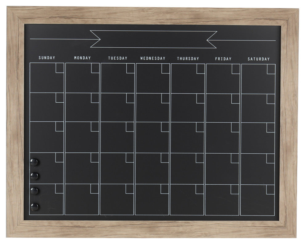 DesignOvation Beatrice Framed Magnetic Chalkboard Monthly Calendar, Rustic Brown