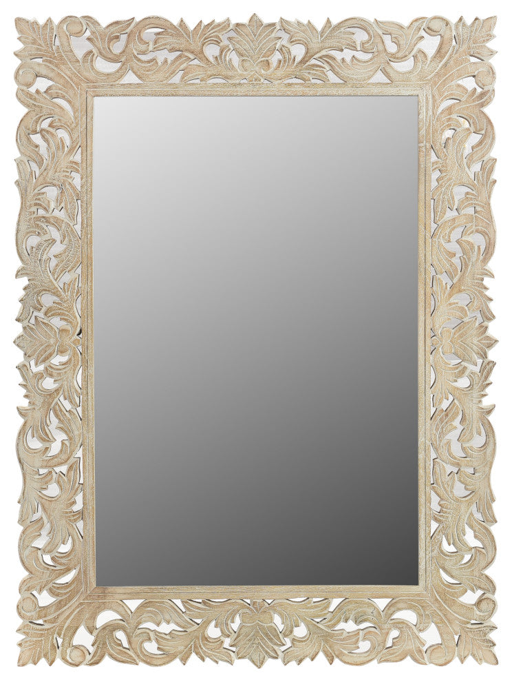 Delaney Carved Mirror, Distressed Off-White