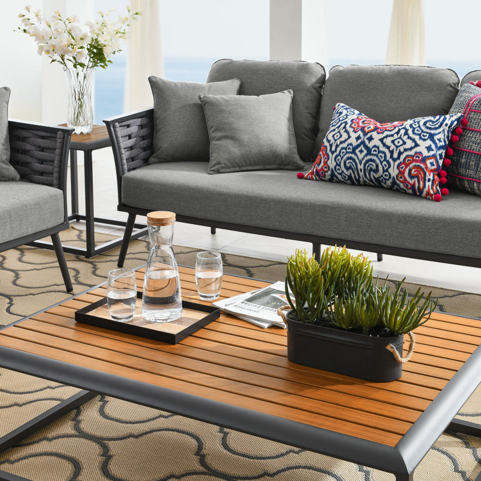 Lounge Sectional Sofa Chair Table Set, Aluminum, Modern, Outdoor, Gray