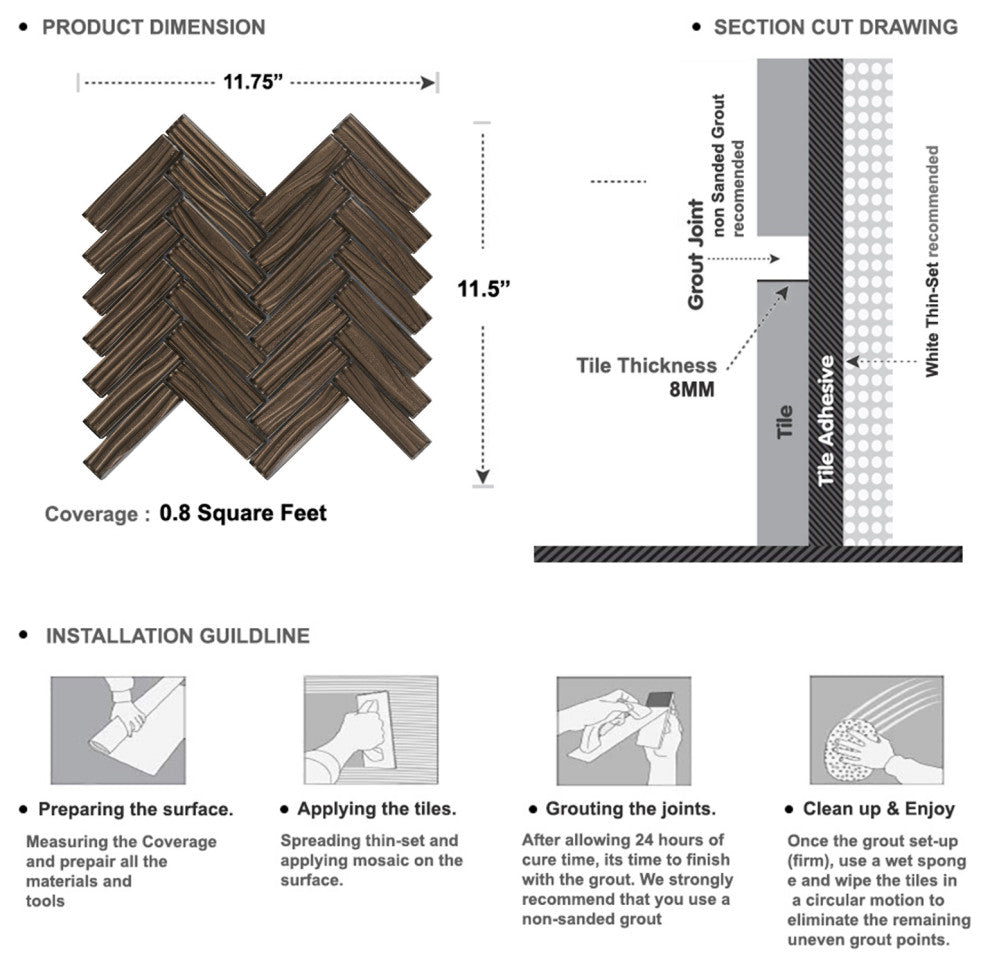 Modket Brown Metal Glass Herringbone Mosaic Tile Kitchen Backsplash TDH83MO