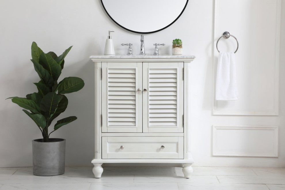 Home Living Single Bathroom Vanity, Antique White, 30"