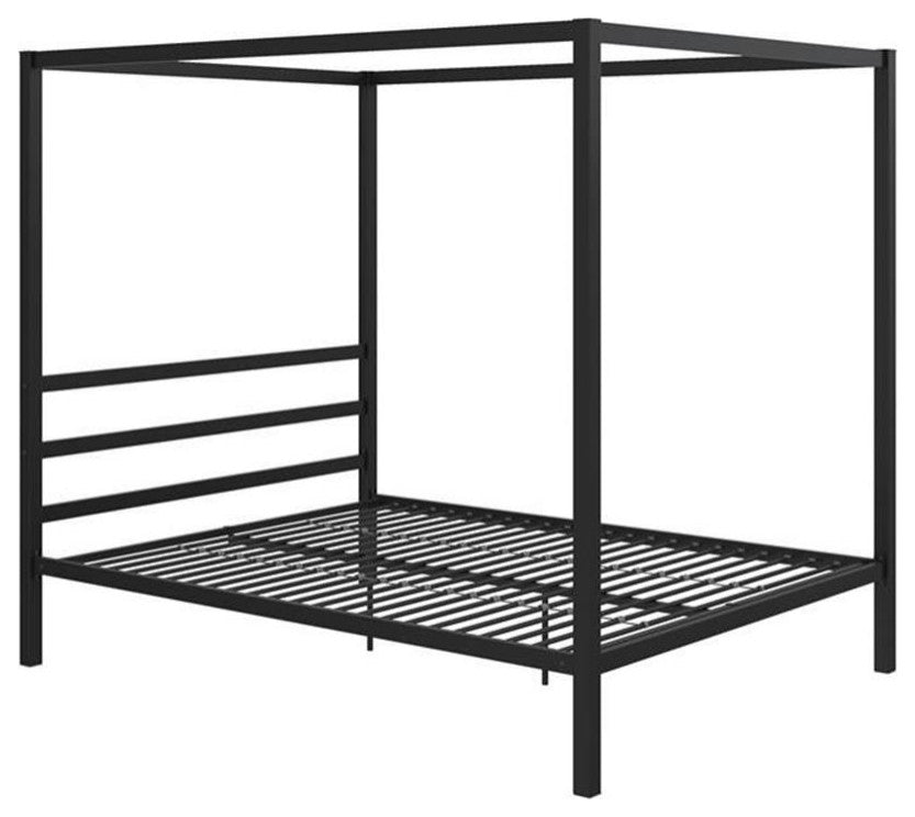 DHP Modern Metal Canopy Poster Bed in Queen in Black