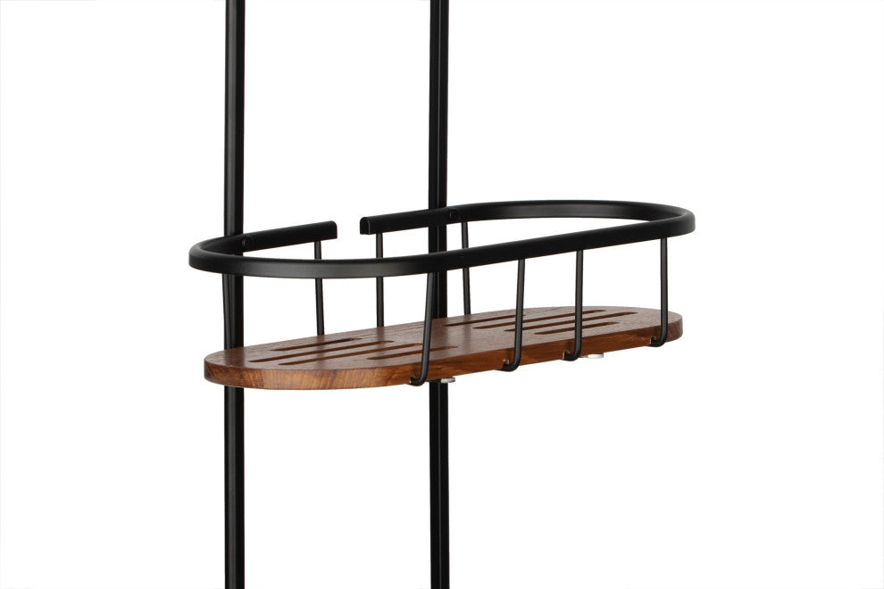 Utopia Alley Tia Rustproof Over the Shower Caddy, Teak Shelves, Matte Black