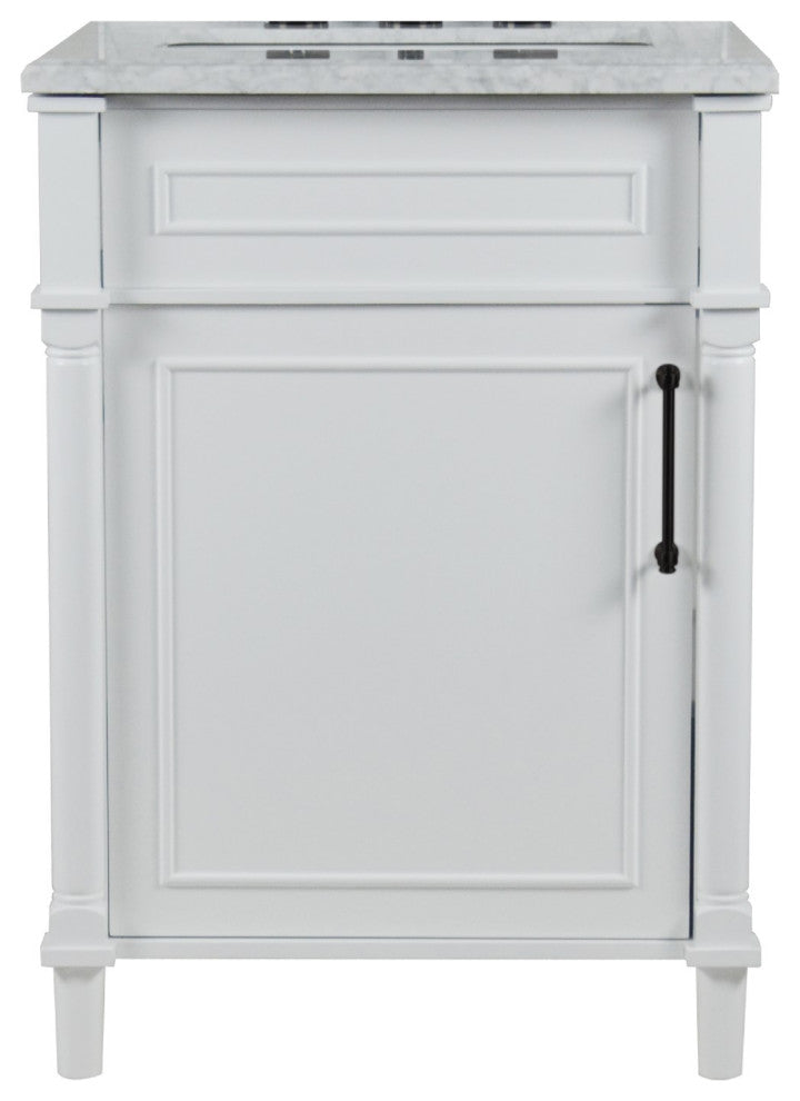 24" Single Vanity, White With White Carrara Marble Top