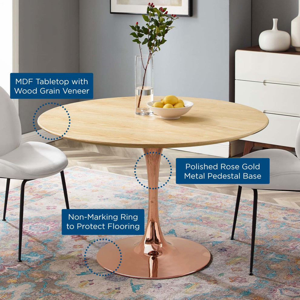 Dining Table, Round, Wood, Rose Gold Brown Natural, Modern, Bistro Restaurant