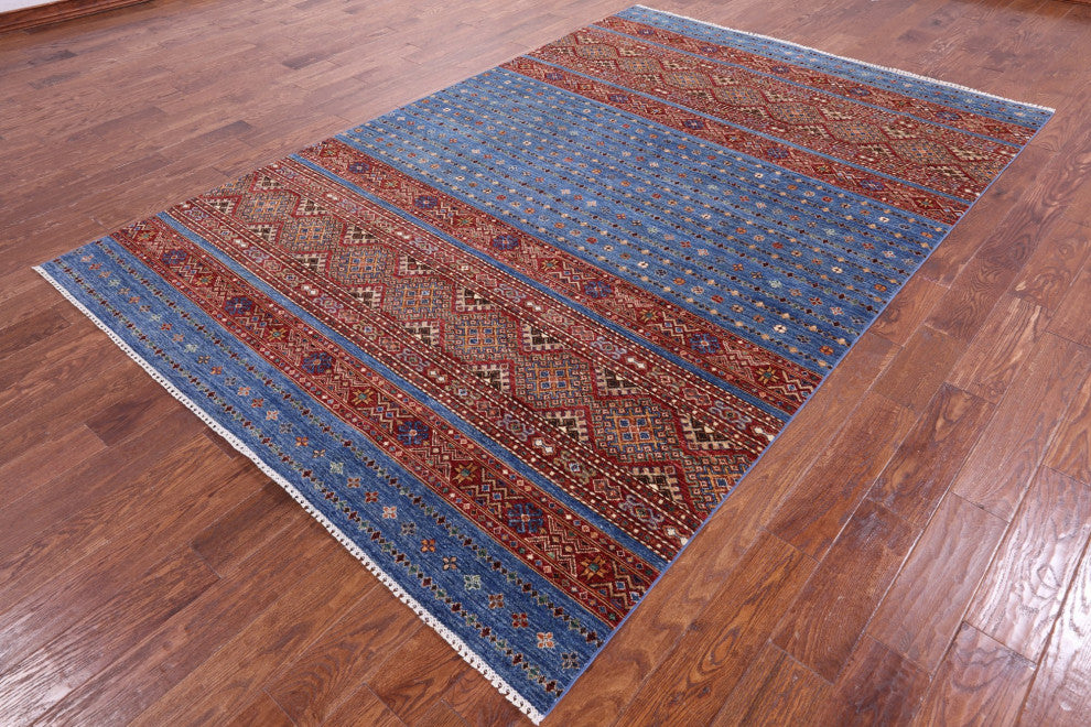 6' 7" X 10' 0" Hand Knotted Khorjin Super Kazak Wool Rug - Q12361