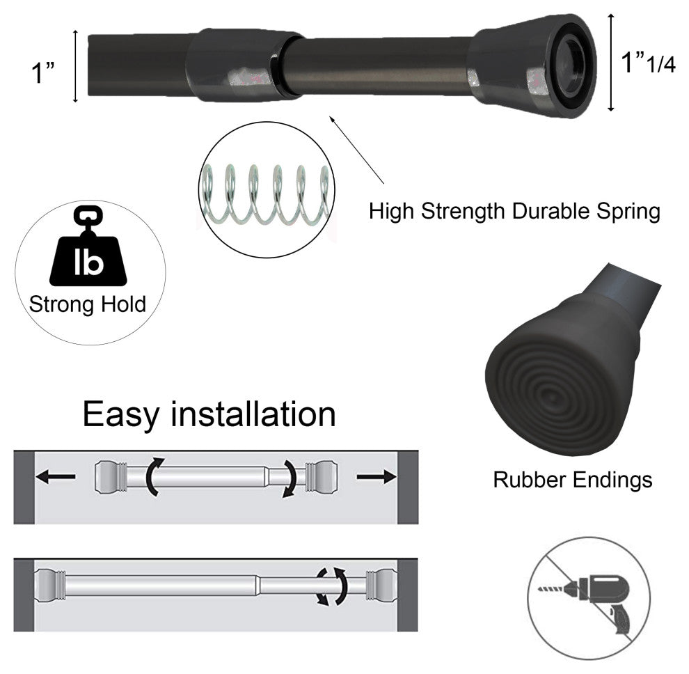 Tension Adjustable Shower Curtain Rod 28-47 Inches, Black