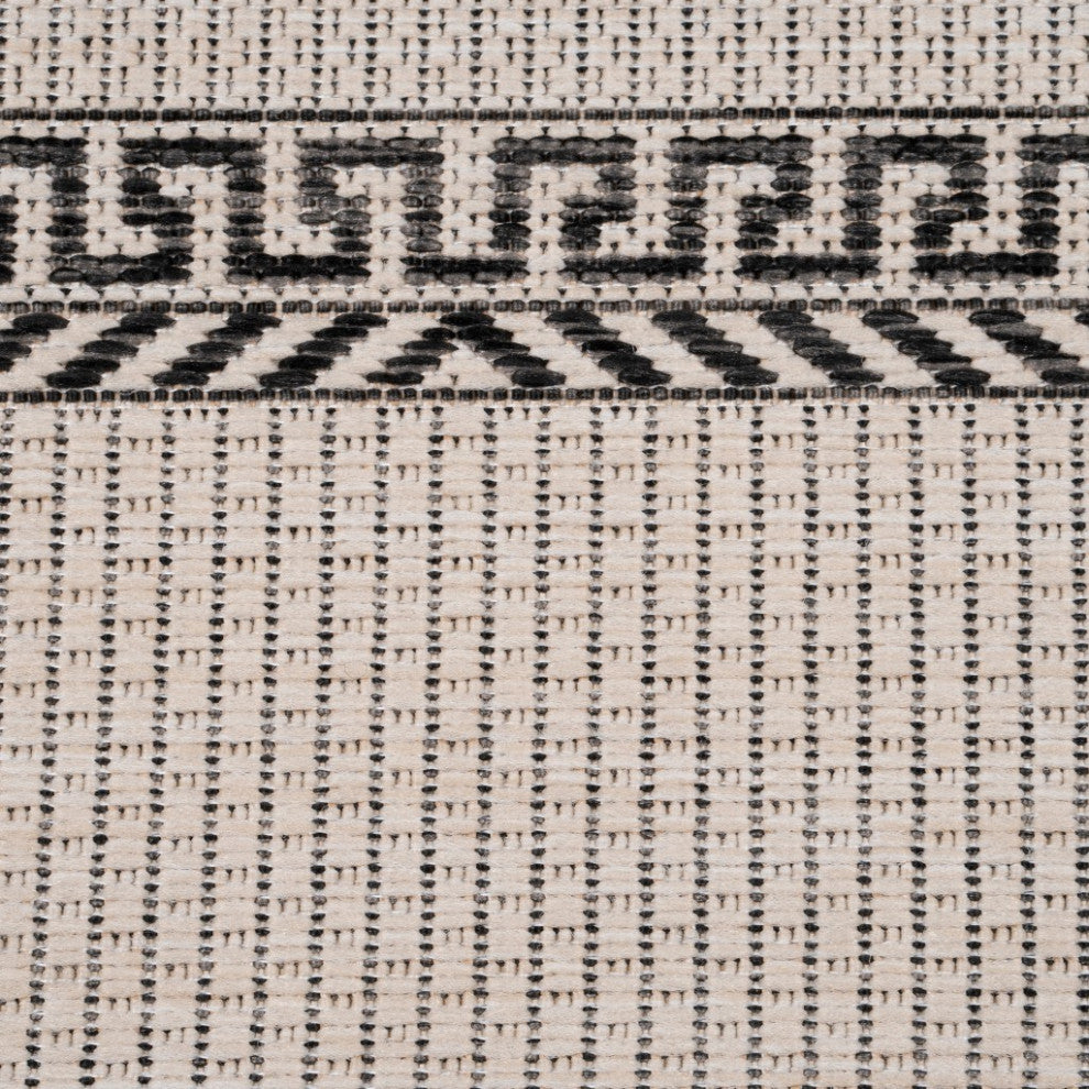 8" x 10' Cream Double Border Indoor Outdoor Area Rug