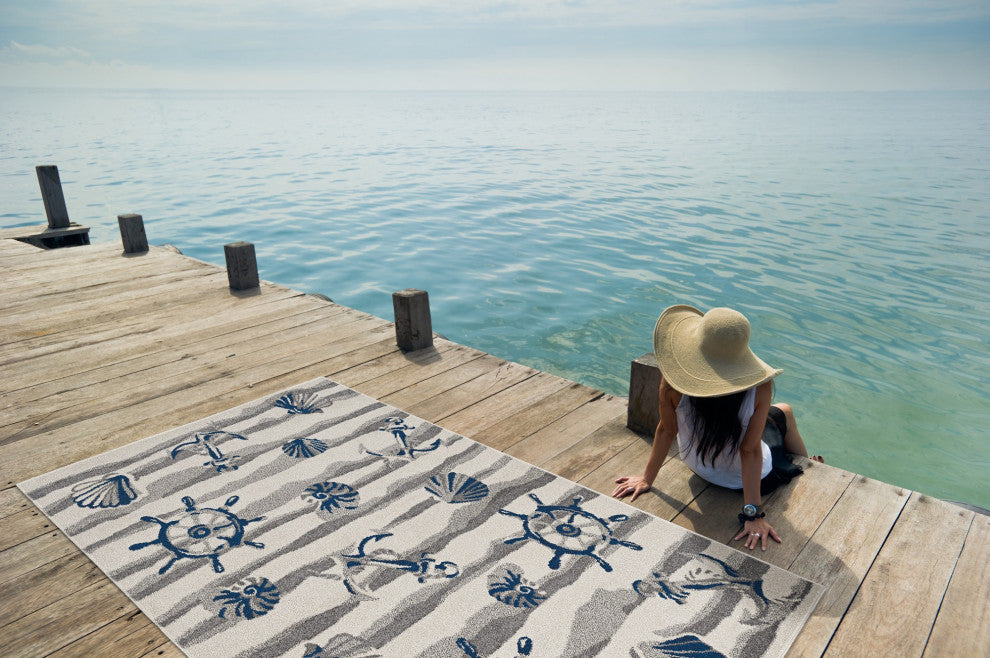 Lucia Ivory Seashore Indoor/Outdoor Accent Rug, Ivory, 7'7" X 10'10"