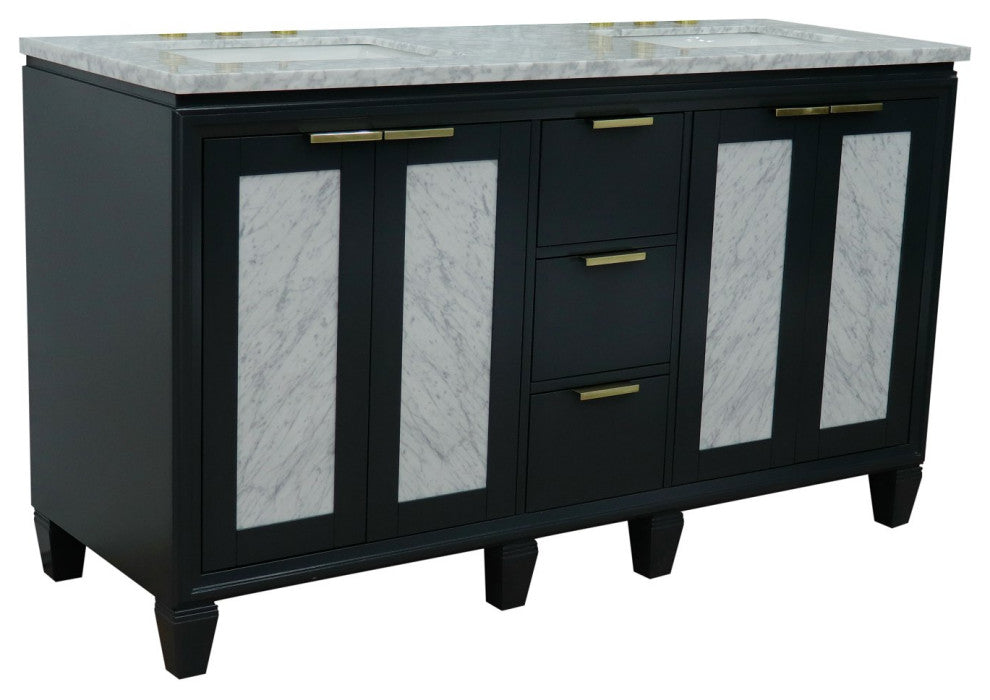 61" Double Sink Vanity, Dark Gray Finish With White Carrara Marble