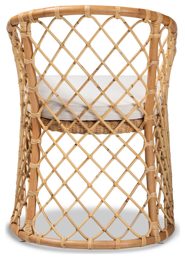 Orchard Bohemian White Fabric Upholstered and Natural Brown Rattan Dining Chair