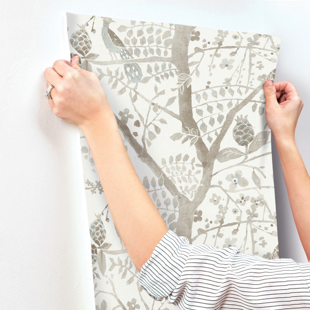 Peacock Block Print Wallpaper, Linen