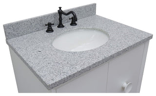 31" Single Vanity, White Finish With Gray Granite Top And Oval Sink