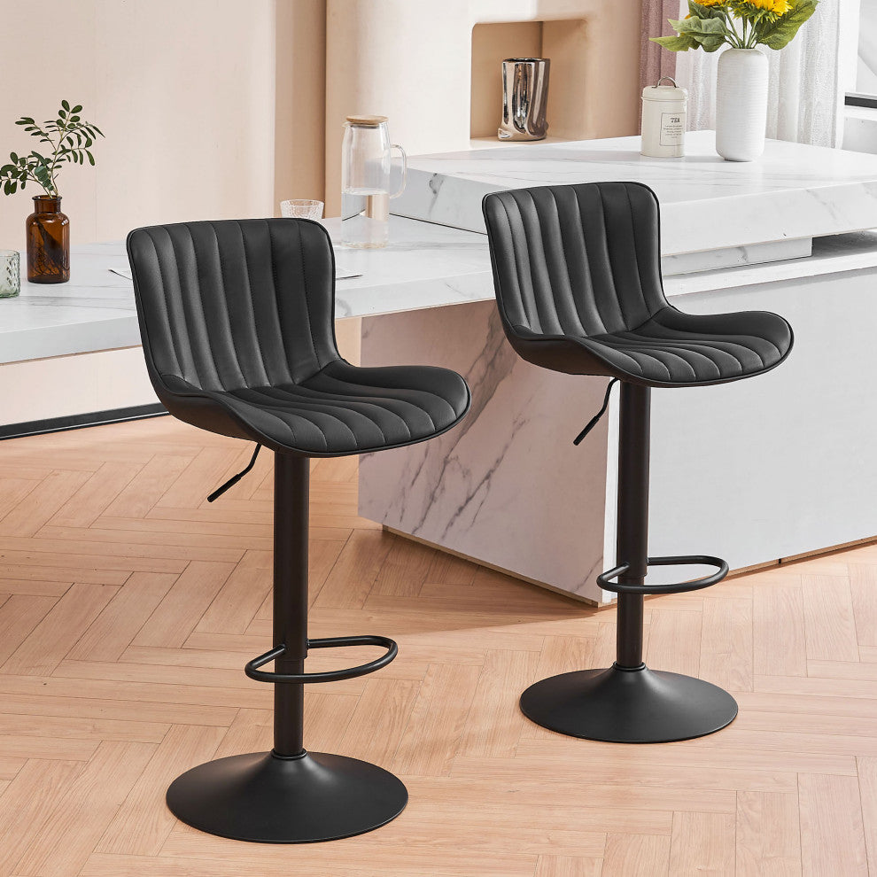 YOUNIKE Set of 2 Leather Bar Stool Adjustable, Swivel, Wingback, Black