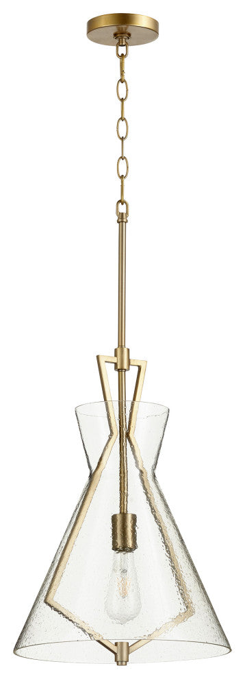 Quorum 8426-80 One Light Pendant, Aged Brass With Textured Glass Finish